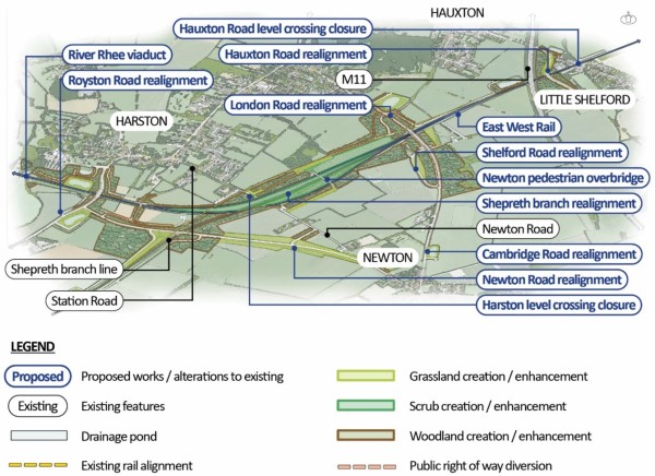 An image showing an indicative illustration of potential connectivity solution between Newton and Harston (Option 1).